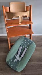 Houtkleur Stokke Tripp trapp stoel met newborn en babyset, Ophalen of Verzenden, Meegroeistoel, Stoelverkleiner