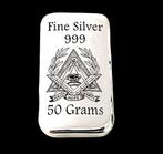 50 gram Vrijmetselaars zilverbaar, Ophalen of Verzenden, Zilver