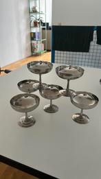 Zes zilveren rvs inox ijscoupes op hoog pootje, Antiek en Kunst, Ophalen of Verzenden