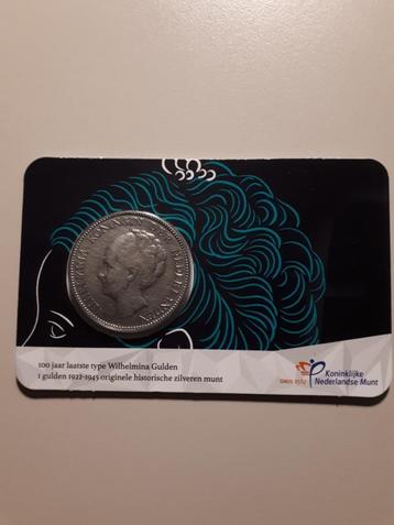 Historische coincard KNM:laatste type Wilhelmina gulden 1929 beschikbaar voor biedingen