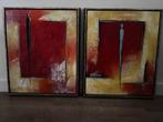 2 abstracte schilderijen - geel en rood tinten, Antiek en Kunst, Kunst | Schilderijen | Abstract, Ophalen