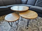 Salontafels mangohout set van 3, Ophalen, Gebruikt, 50 tot 100 cm, Rond