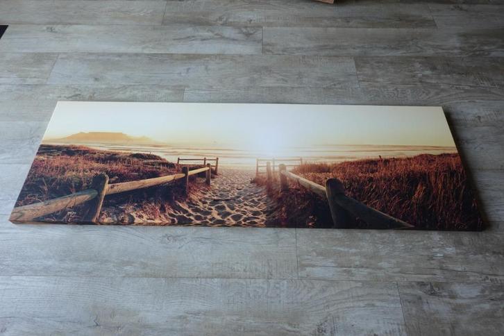 Canvas 150x50 zonsondergang strand, Huis en Inrichting, Woonaccessoires | Schilderijen, Tekeningen en Foto's, Zo goed als nieuw