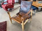 Vintage retro safari chair uit de jaren 60 kaare klint ??, Retro vintage, Gebruikt, Leer, Ophalen of Verzenden