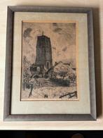 Prachtige erts oude toren St. Michielsgestel van H de Laat, Antiek en Kunst, Kunst | Etsen en Gravures, Ophalen of Verzenden