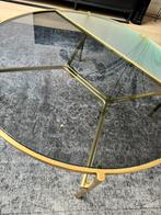 Ronde salontafel - geribbeld en rookglas - messing, Huis en Inrichting, 50 tot 100 cm, Minder dan 50 cm, Rond, Zo goed als nieuw