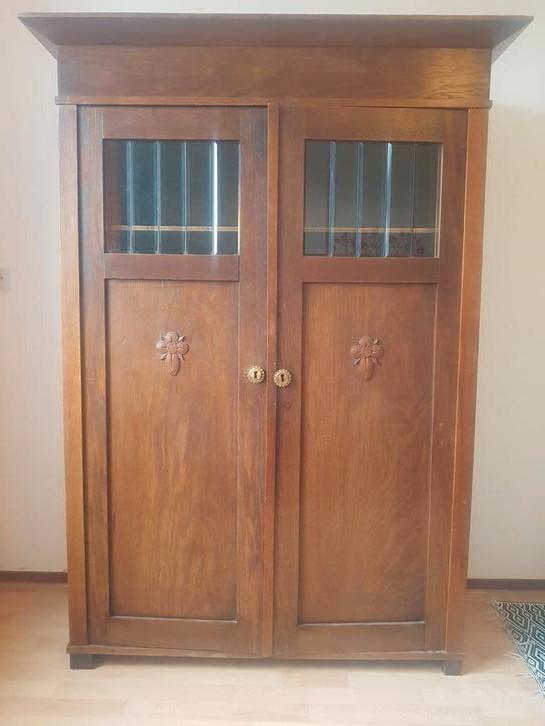 charmant oud EIken houten kastje met geslepen glas, Huis en Inrichting, Woonaccessoires | Spiegels, Gebruikt, Minder dan 50 cm