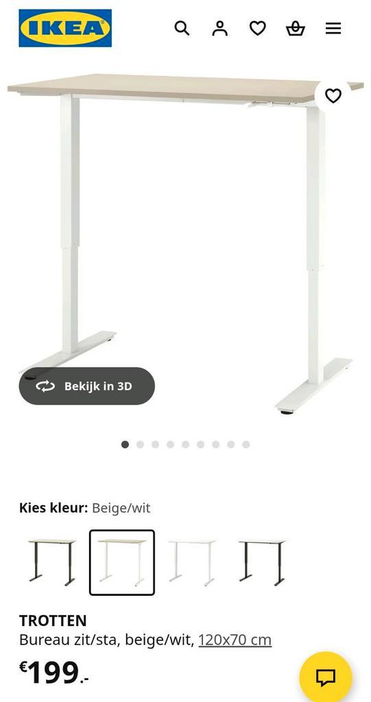 IKEA Zit/Sta Bureau - In hoogte verstelbaar - 120 x 70 cm, Huis en Inrichting, Bureaus, Zo goed als nieuw, In hoogte verstelbaar