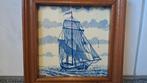 Delftsblauwe vintage tegels in houten lijst - Set van 3, Antiek en Kunst, Antiek | Wandborden en Tegels, Ophalen of Verzenden