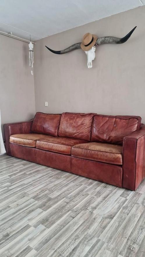 Leren bank, Huis en Inrichting, Banken | Sofa's en Chaises Longues, Zo goed als nieuw, 200 tot 250 cm, 75 tot 100 cm, Ophalen