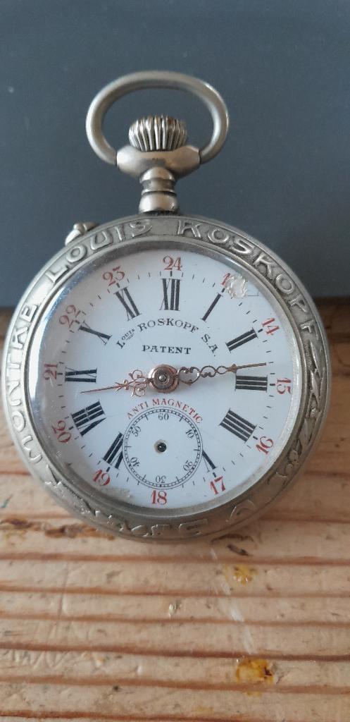 Antiek zakhorloge Louis Roskopf chemin de fer te herstellen, Antiek en Kunst, Antiek | Klokken, Ophalen of Verzenden