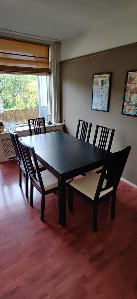 Eettafel uitschuifbaar + 6 stoelen, Huis en Inrichting, Complete eetkamers, Gebruikt, 4 tot 6 stoelen, Ophalen