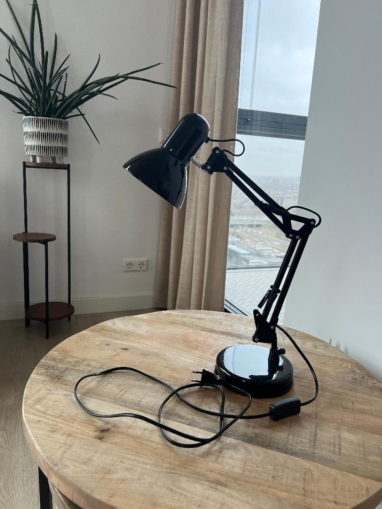 Klassieke Zwarte Bureaulamp – Verstelbaar / Study lamp, Huis en Inrichting, Ophalen of Verzenden, Zo goed als nieuw, Metaal, Minder dan 50 cm
