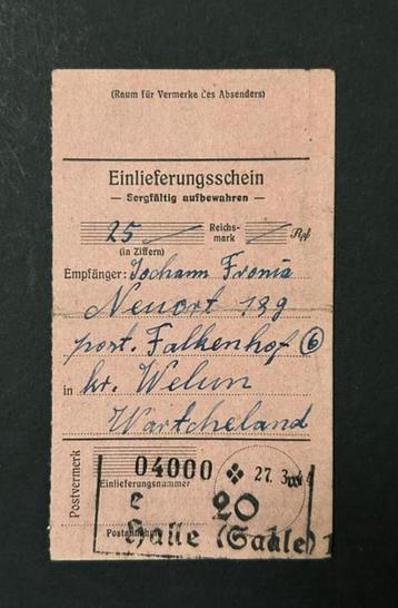 WWII Einlieferungsschein Litzmannstadt, 1944 beschikbaar voor biedingen