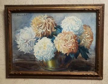 Bolchrysanten in pot - Elisabeth Dandelot 1898-1995 (Frans) beschikbaar voor biedingen
