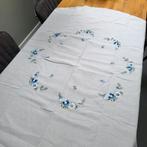 Rond borduur tafelkleed met blauw groene bloemen. 1.60 cm, Ophalen of Verzenden, Gebruikt, Rond, Binnen