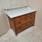 Antieke eiken commode met marmeren blad, Ophalen, 100 tot 150 cm, Zo goed als nieuw, 3 of 4 laden