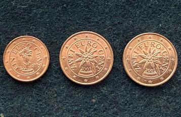 1 en (2x) 2 eurocent van Oostenrijk 2002/2004/2005 beschikbaar voor biedingen