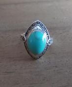 ring zilver met steen, Gebruikt, Blauw, Ophalen of Verzenden, 17 tot 18