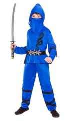Carnaval kostuum 120-130 Ninja blauw, Zo goed als nieuw, 122 t/m 128, Ophalen