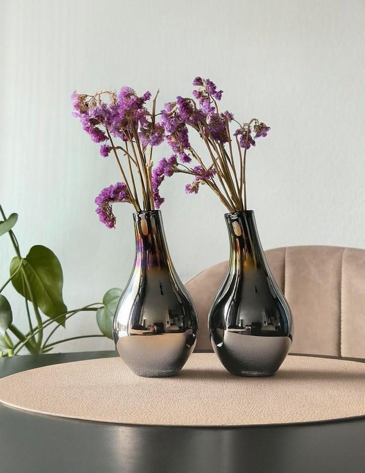 2 metallic parelmoer vaasjes, Huis en Inrichting, Woonaccessoires | Vazen, Zo goed als nieuw, Overige kleuren, Minder dan 50 cm