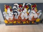 * Vrolijk kippen - schilderij (80 x 120 cm ), Antiek en Kunst, Ophalen of Verzenden
