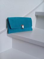 TAS LEER SUEDE TURQU0ISE ENVELOP DUIFHUIZEN Z.G.A.N., Sieraden, Tassen en Uiterlijk, Tassen | Damestassen, Ophalen of Verzenden