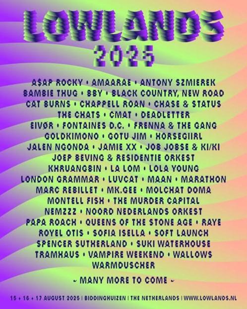Lowlands 2025! 3 tickets! Mag per stuk!, Tickets en Kaartjes, Evenementen en Festivals, Drie personen of meer, Meerdaags