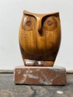 Vintage mid century teak uil op marmeren sokkel, Ophalen of Verzenden