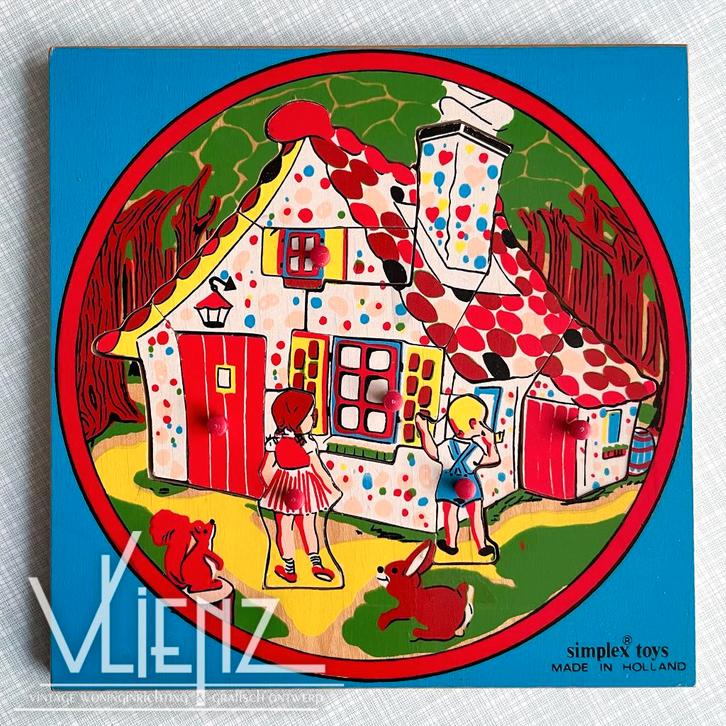 Vintage, retro Simplex puzzel Hans en Grietje, rond, Kinderen en Baby's, Speelgoed | Kinderpuzzels, Gebruikt, 2 tot 4 jaar, 10 tot 50 stukjes