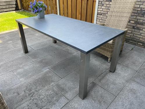 Tuintafel Graniet met RVS onderstel | 180x90 cm | Robuust, Tuin en Terras, Tuintafels, Zo goed als nieuw, Rechthoekig, Rvs, Ophalen