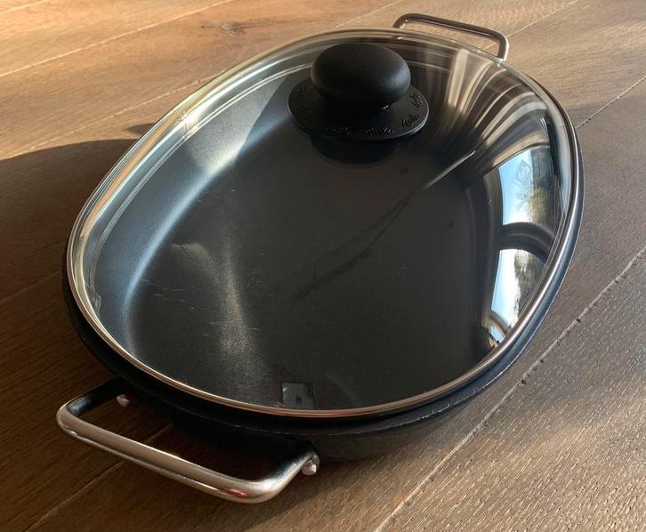 Fissler vispan met deksel, blauw, Huis en Inrichting, Keuken | Potten en Pannen, Zo goed als nieuw, Pot, Bus of Blik, Glas, Ophalen of Verzenden