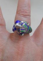 Prachtige zilveren royale ring panter met emaillen nr.557, Verzenden, Zo goed als nieuw, 17 tot 18, Dame of Heer