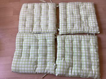 4 matraskussens, zitkussens, kussens groen ruitje 38 x 38 cm beschikbaar voor biedingen
