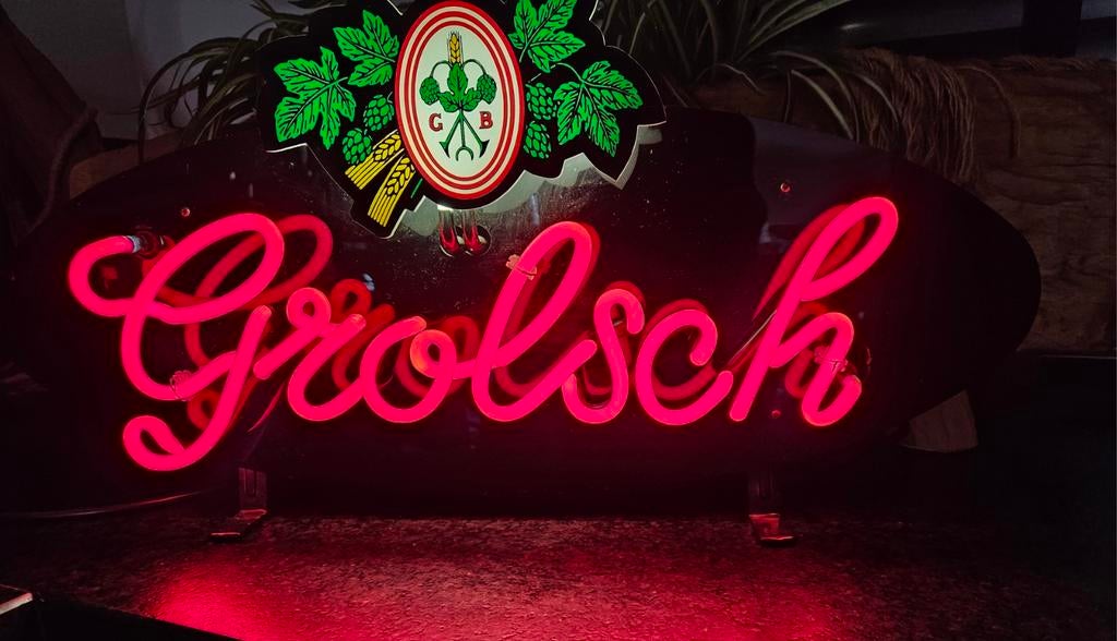 GROLSCH RODE NEONVERLICHTING  VOOR MANCAVE, Ophalen, Zo goed als nieuw, Reclamebord, Plaat of Schild, Grolsch