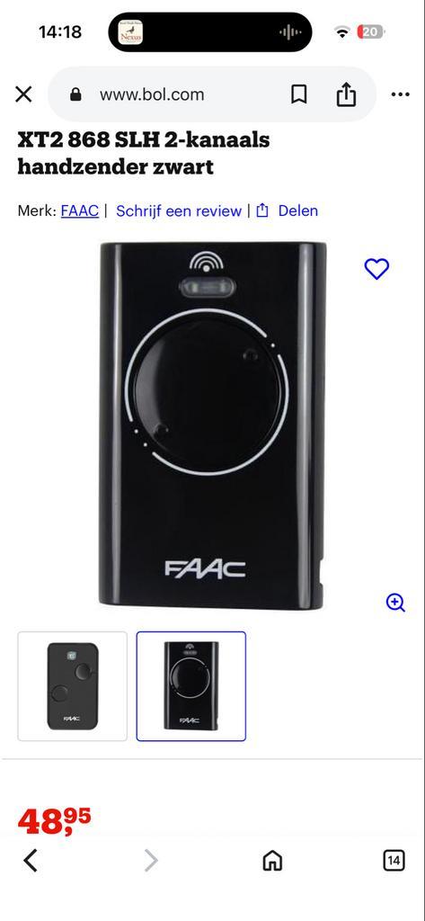 FAAC XT2 868 SLH Afstandsbediening - Zwart, Doe-het-zelf en Verbouw, Alarmsystemen, Nieuw, Overige soorten, Afstandsbediening