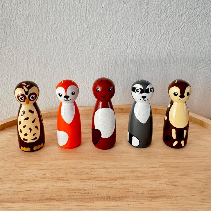 Houten Bosdieren Pegdolls - Handgeschilderd, Kinderen en Baby's, Speelgoed | Overig, Nieuw, Jongen of Meisje, Ophalen of Verzenden