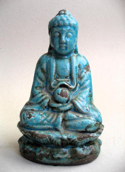Blauwe Boeddha met bal, gietsteen, Antiek en Kunst, Antiek | Woonaccessoires, Ophalen of Verzenden