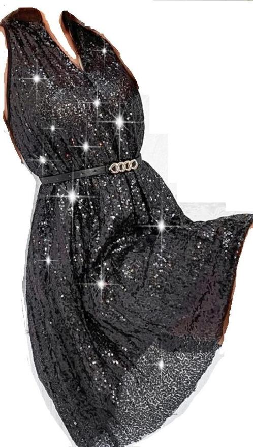 Feest Jurk geplooid met riem maat 38 (M) NIEUW, Kleding | Dames, Jurken, Nieuw, Maat 38/40 (M), Zwart, Knielengte, Ophalen of Verzenden