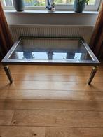Salontafel van geborsteld staal en glas, Huis en Inrichting, Tafels | Salontafels, Ophalen, Gebruikt, 100 tot 150 cm, 50 tot 100 cm