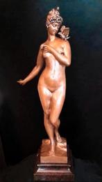 Antiek Brons beeld naakt dame & vogel Aktien Cesellochaft, Antiek en Kunst, Ophalen of Verzenden, Brons