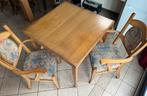 Licht eikenhouten tafel 90x90-125 met twee stoelen, Ophalen, Gebruikt, 100 tot 150 cm, 50 tot 100 cm