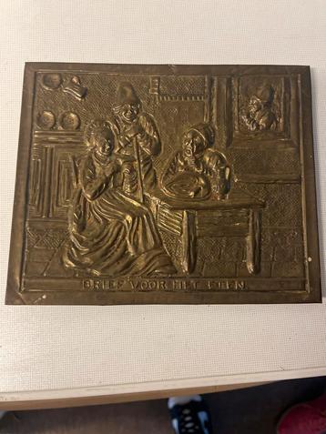 Antiek Koperen Wandbord - Genre Scène beschikbaar voor biedingen