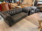 Complete chesterfield zithoek 3-1-1 vintage Antraciet zwart, Ophalen of Verzenden, Gebruikt, 75 tot 100 cm