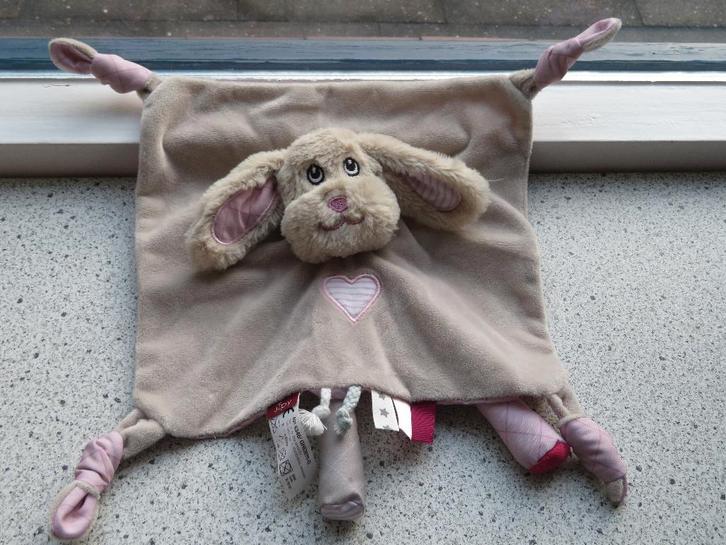 Knuffeldoek hond Jip of Jipy grijs met roze velours, Kinderen en Baby's, Speelgoed | Knuffels en Pluche, Zo goed als nieuw, Hond