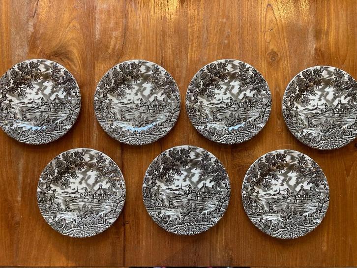 6x gebaksbord, The Hunter by Myott (+1 gratis), Antiek en Kunst, Antiek | Servies los, Ophalen of Verzenden