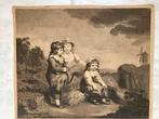 Or. antieke gravure, 3 kinderen op het platteland, 24x20 cm., Antiek en Kunst, Kunst | Etsen en Gravures, Ophalen of Verzenden