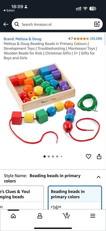Melissa & Doug Kralenset - Houten Kralen in Basiskleuren beschikbaar voor biedingen