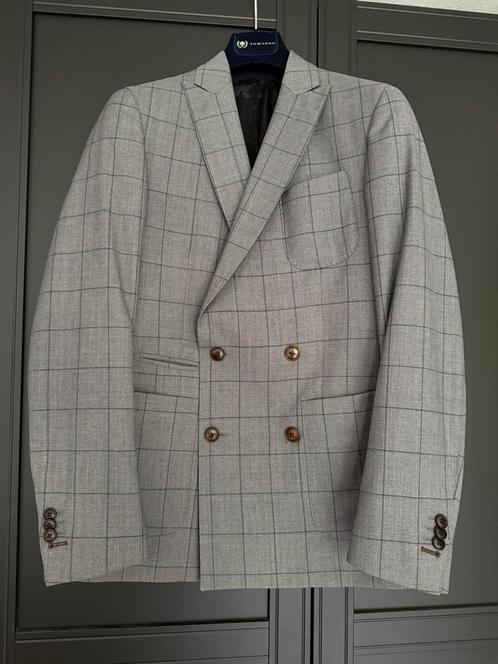 Maatwerk colbert double breasted- maat 46 grijs met ruit, Kleding | Heren, Kostuums en Colberts, Zo goed als nieuw, Maat 46 (S) of kleiner
