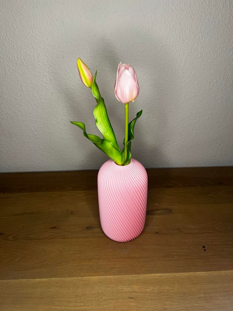 Roze Ribbel Vaas - Perfect voor Zijden Tulpen, Overige materialen, Overige kleuren, Nieuw, Ophalen of Verzenden